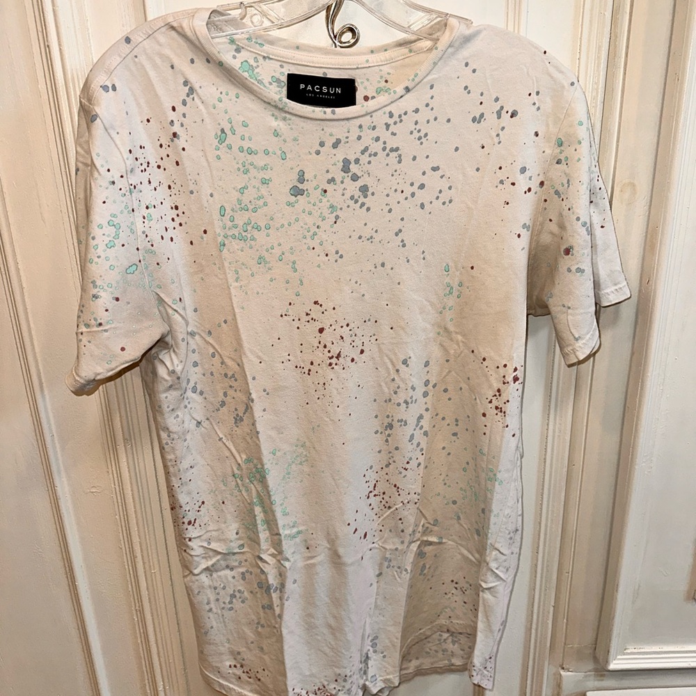 PacSun Cream Tee with Blue and Purple Accents